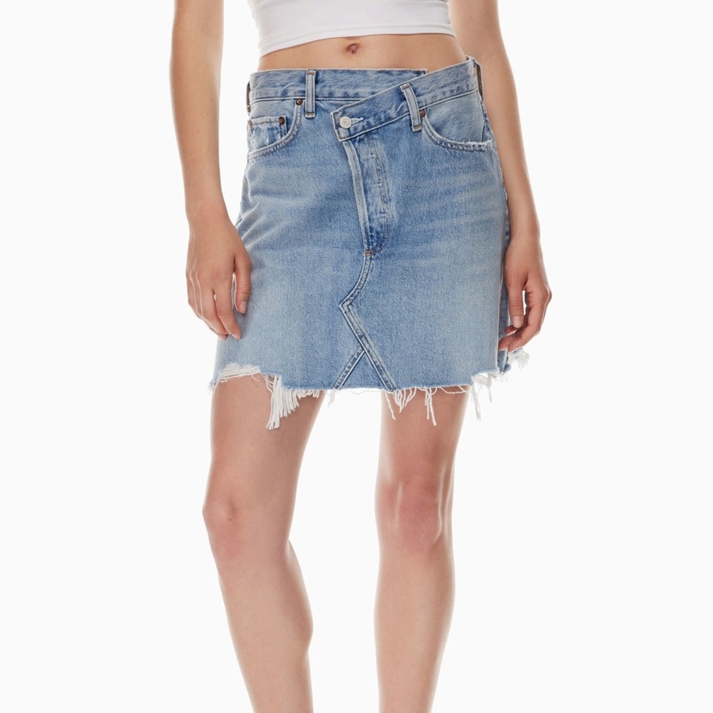 Agolde criss cross denim mini skirt in Symbol, size 31 $175